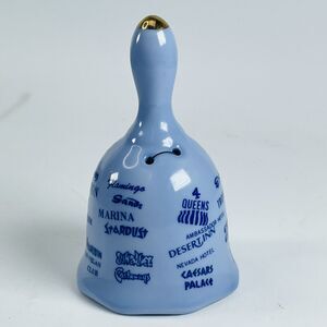 Vintage Las Vegas Nevada Casino Hotel Souvenir Bell Blue Ceramic Gold Trim 3.5"
